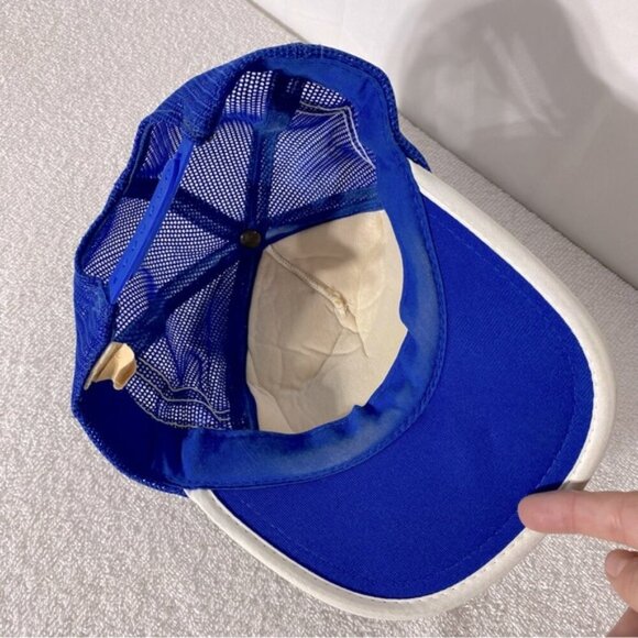 Vintage Blue White Consolidated Parts Mesh Back Snap Back Trucker Hat - Picture 9 of 10